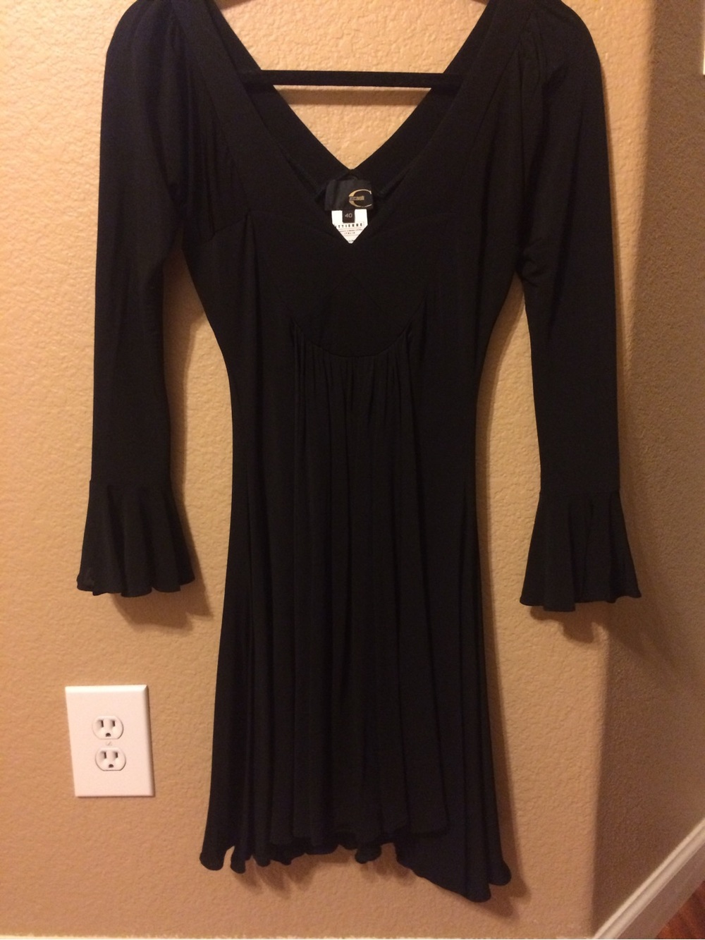 Just Cavalli Black Long-Sleeve V-Neck Pleated Dress